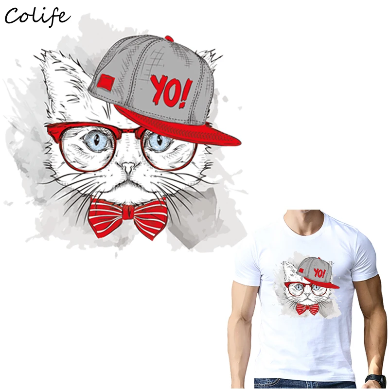 

Hip-Hop Cat Patch Iron-On Garment T-Shirt Diy Decoration A-Level Washable 2018 New Parches Ropa Applique On Clothes 22x22Cm