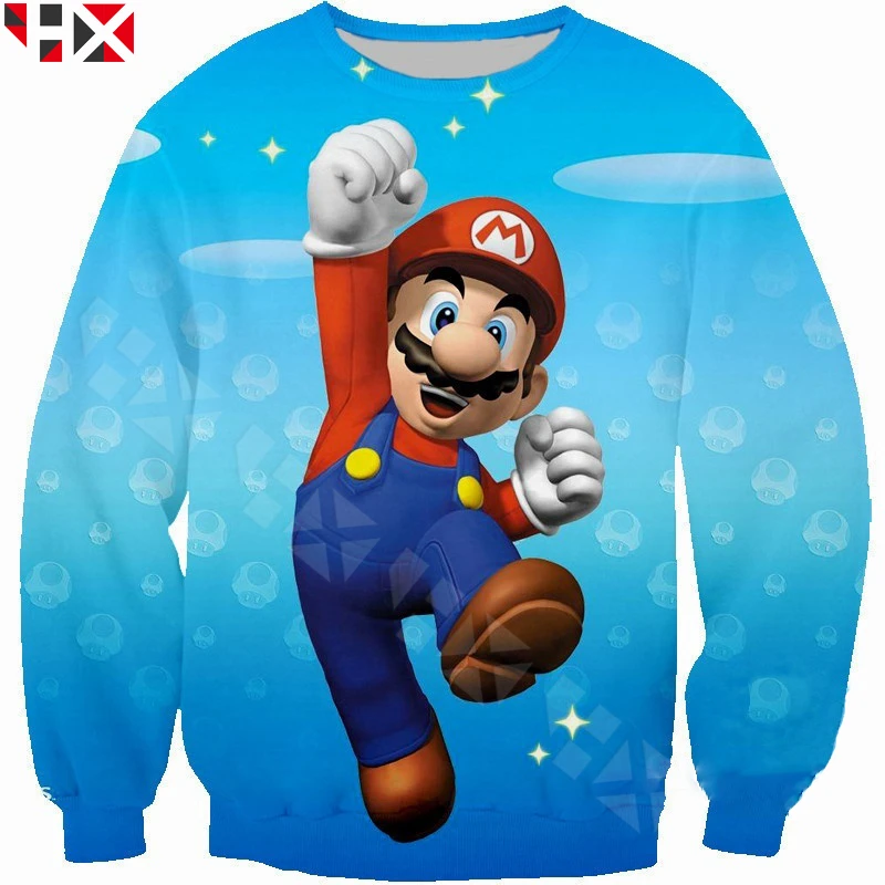 

HX Fashion 3D Print Sweatshirt Funny Classic Cartoon Super Mario Sweatshirt Unisex Summer Casual Harajuku Tops HX502