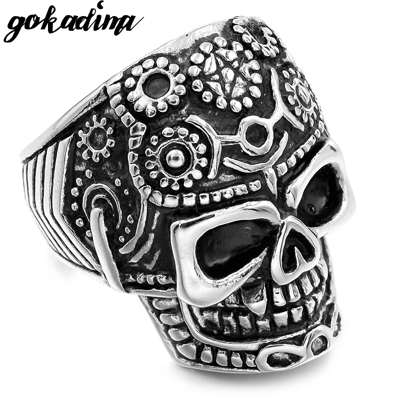 

G0KADIMA Cool Biker Stainless Steel Skull Ring PUNK Star Skeletons Gothic Mens Jewelry Party Style WR164