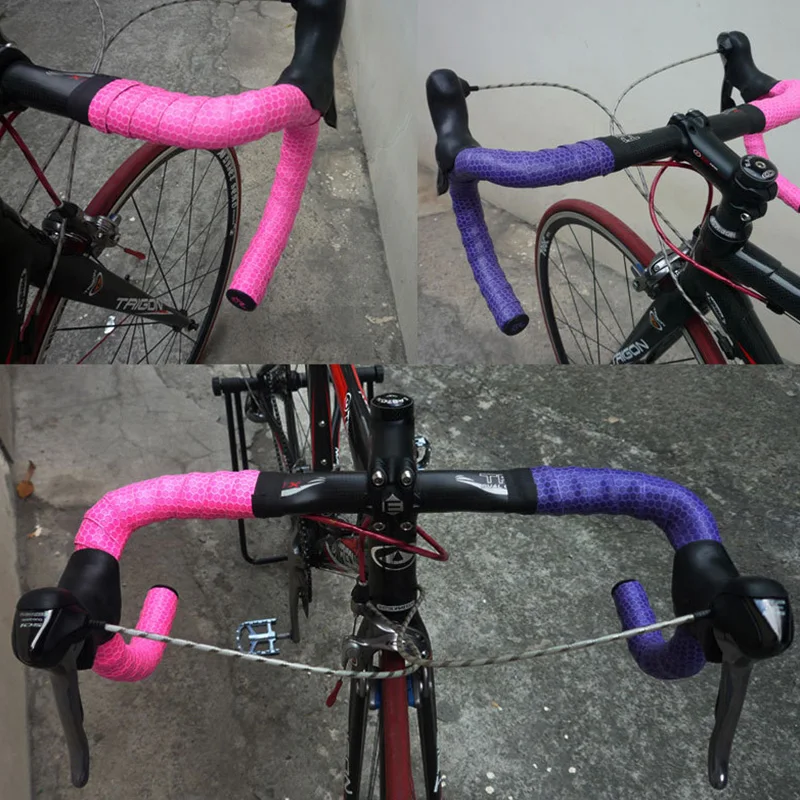 Waterproof Honeycomb PU Road Bike HandleBar Tape Leather Anti-slip Bicycle Grips Cork Handlebar adhesive Tape Plugs belt straps