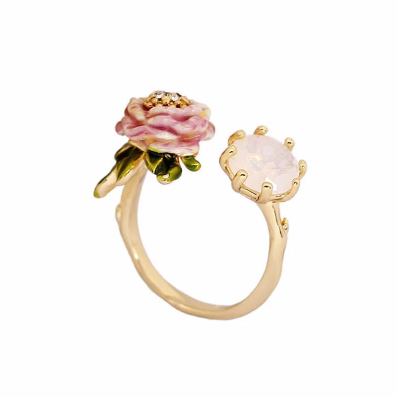 Enamel glaze lovely flower gem rings for women garden style flowers ...