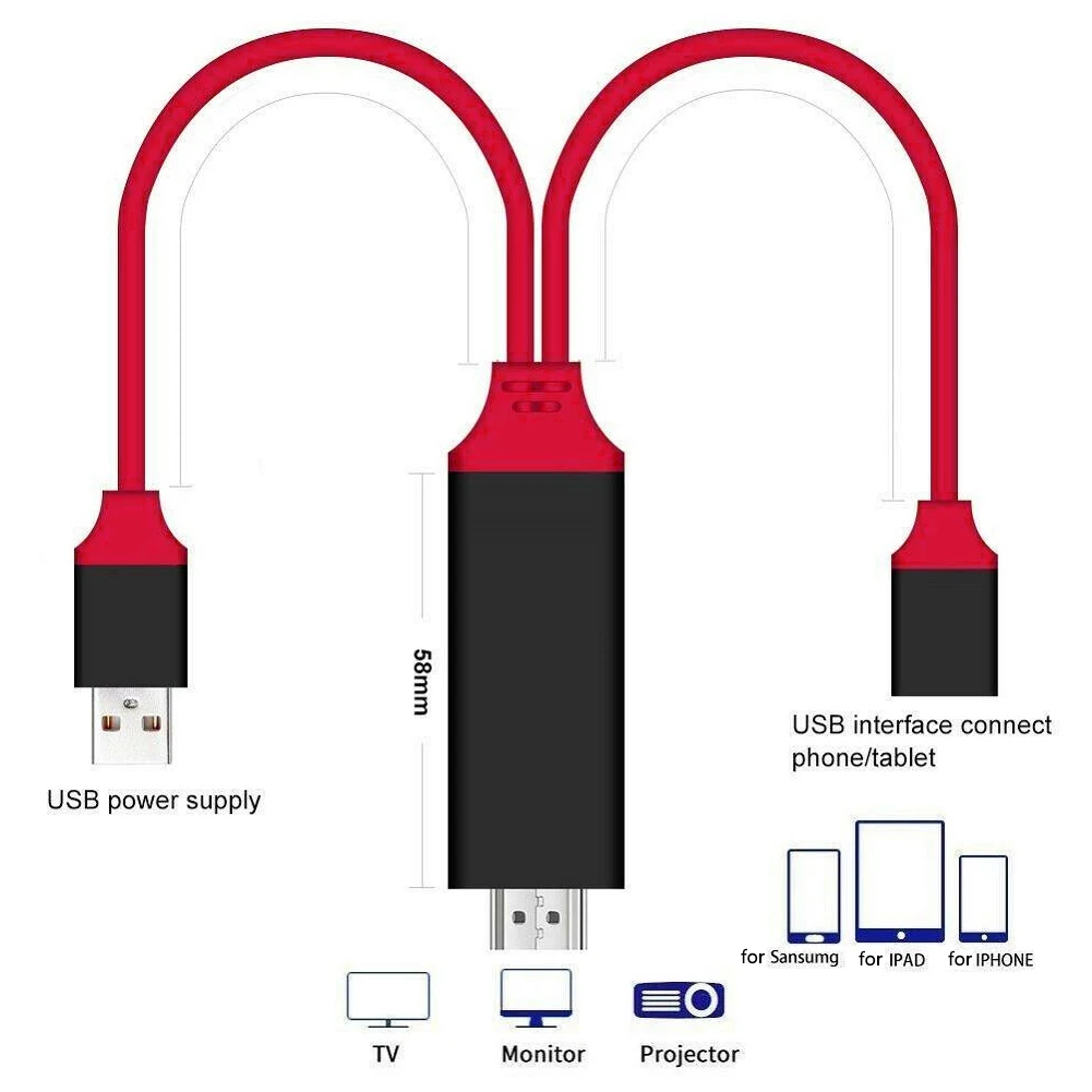 Умная высокоскоростная проводная линия, HD кабель для синхронизации, HDMI кабель, аксессуары для планшетов, 1080P AV адаптер, телефон к телевизору для IPhone 6 7 8 X