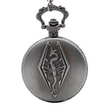 Ретро Винтаж серебристо серый The Elder Scrolls V Skyrim кварцевые карманные часы аналоговый кулон цепочки и ожерелья мужские женские часы подарок для детей