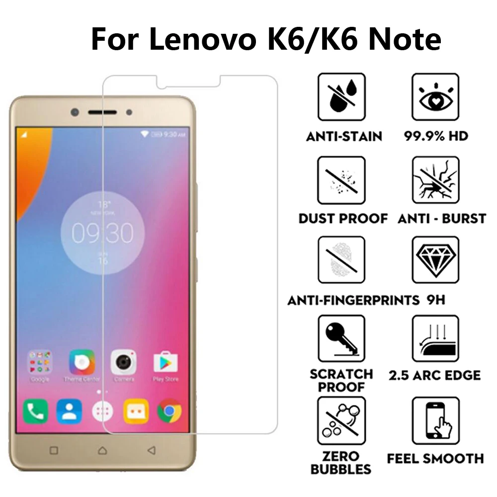 2 шт. закаленное стекло для Lenovo K6/K6 Note защита экрана 2.5D Защитная пленка K6 K6Note