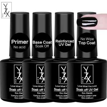 

YZX 2019 New 4Bottles/Set No Acid Primer+Base+Reinforced+Top Coat Soak Off 10ML Transparent Lacquer GelPolishes Nail Art UV Gel