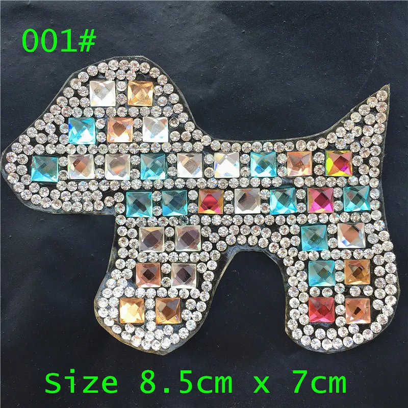 

1pc/lot Crystal Dog Patches Motif Hotfix Rhinestone Applique for clothes/bag/shoes Gems,kids women Accessiors