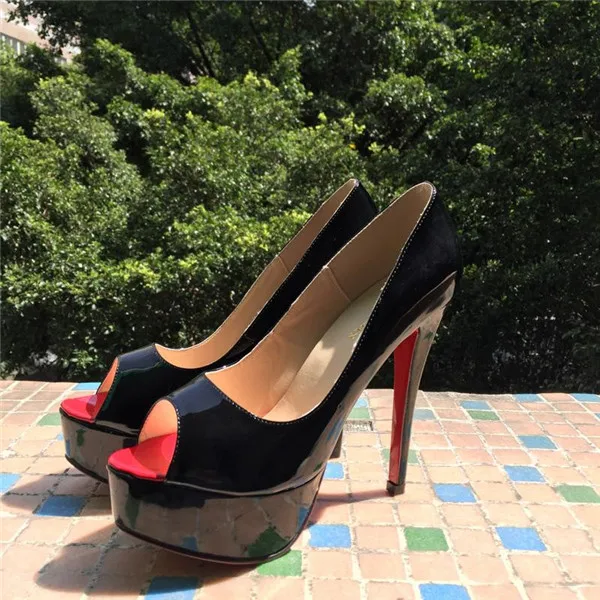 2015-new-brand-Women-Pumps-sexy-platform-Patent-leather-14-cm-high-heels-fish-head-red
