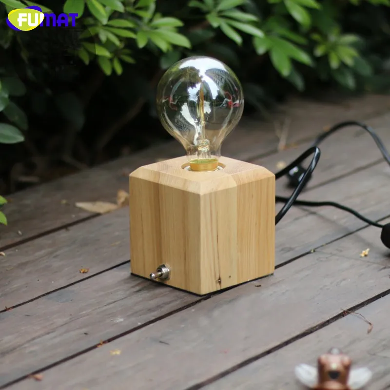 

FUMAT Dimmer Switch Table Lamps Loft Vintage Wooden Desk Lamp with Edison Bulb Cafe Art Decor Retro E27 Table Light for Bedroom