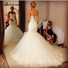 Strapless Long Mermaid Lace Wedding Dresses Sweetheart Lace Up Back Bridal Gown Custom Made