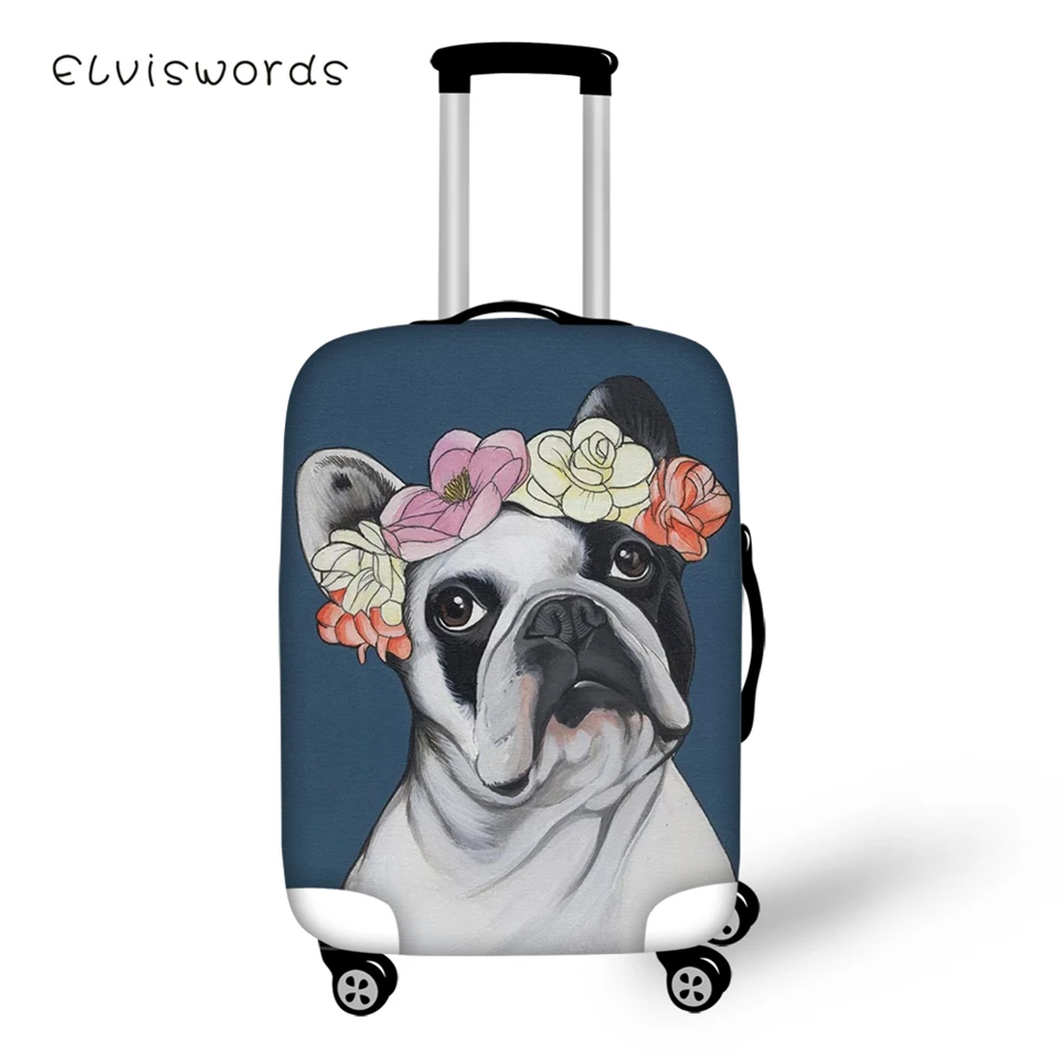 

ELVISWORDS Cute Suitcase Protective Cover Little Bulldogs Pattern Elastic Dust-proof Cover Waterproof Travel Luggage Accessories
