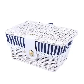 

Rural Style Wicker Storage Box with Lock Fabric Lining Boox Container Case Clothes Organizer Home Sundries Storage Bins