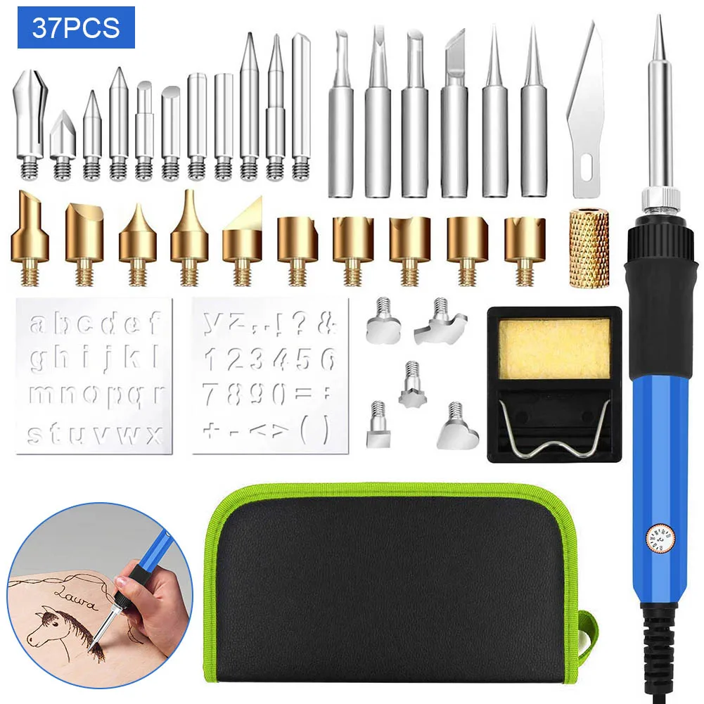 

37Pcs 2 In 1 Welding Electric Soldering Iron Tools Kit for Wood Burning Carving Embossing MF999