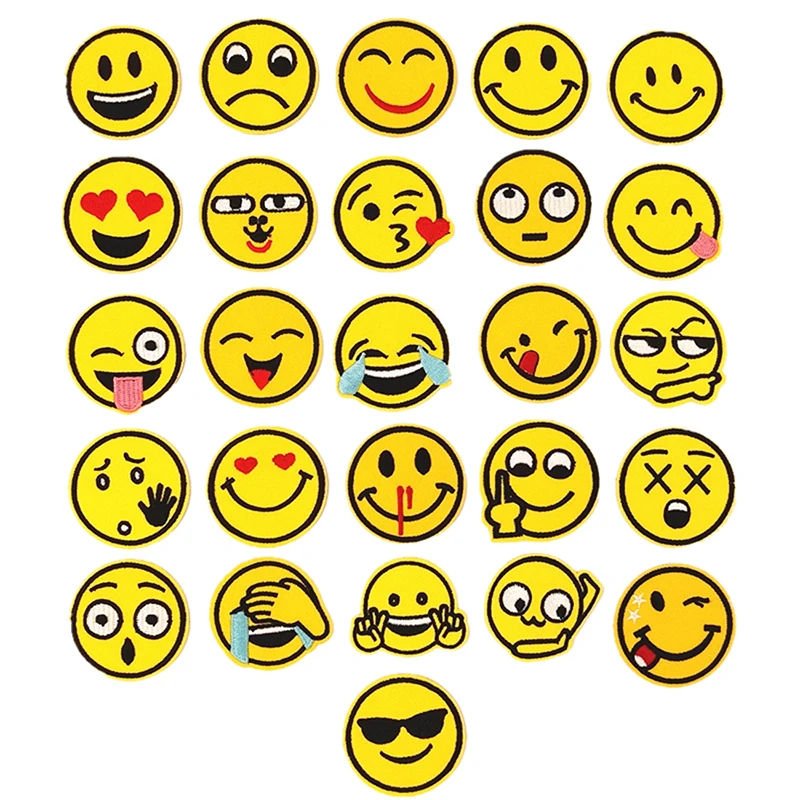 

26Pcs/set Mixed Emoji Embroidery Patches For Clothing Jeans Jacket Kids Patches Stripes Stickers Clothes Decoration