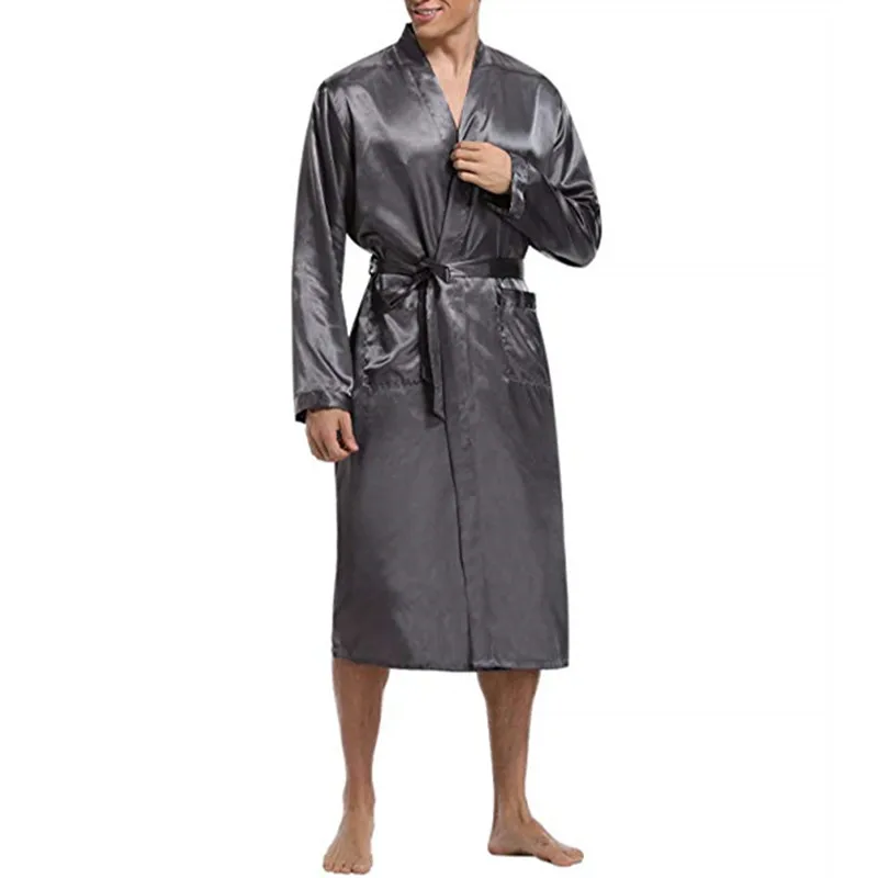 INCERUN стильный мужской халат платье из мягкого шелка и атласа с длинным рукавом длинный халат легкая Пижама пояс карманы пижамы Hombre