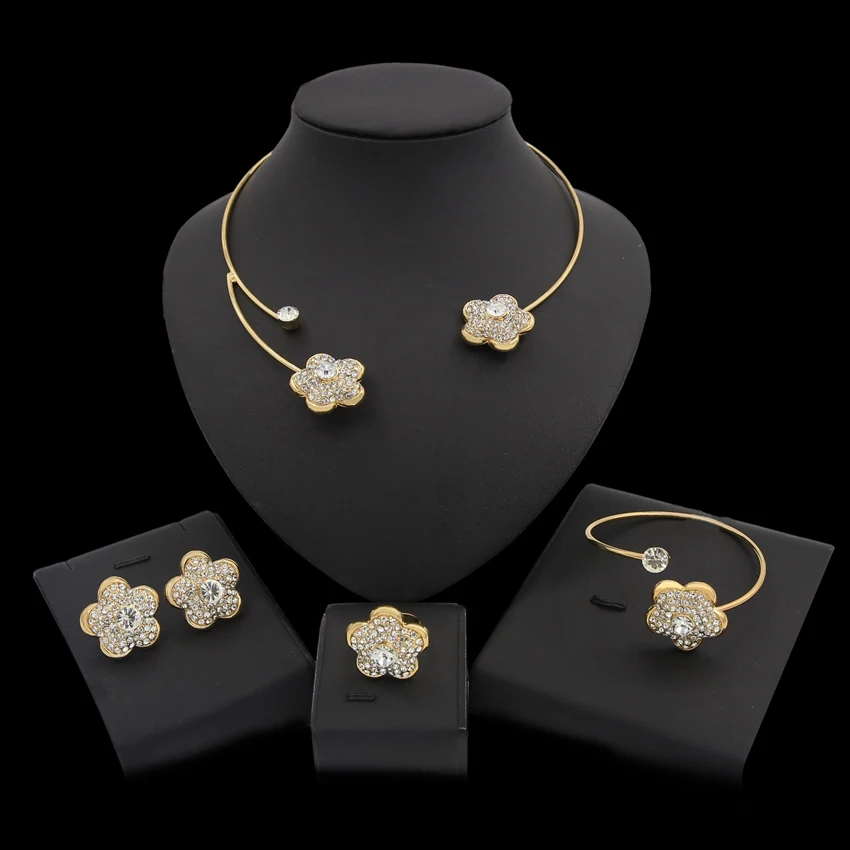 

Yulaili The New Africa Flower Jewelry Women Engagement Cubic Zirconia Necklace Earring Dubai Jewelry Set For Girl