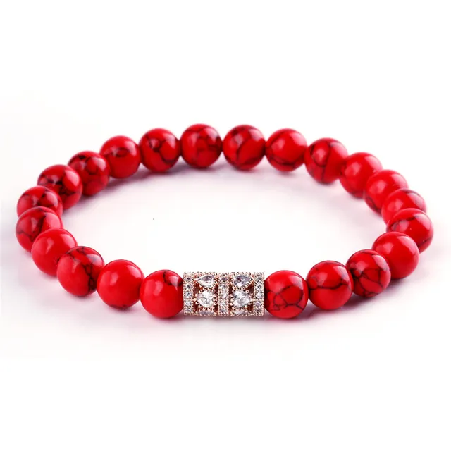 Natural Stone Red Bead Bracelet 8MM Men's Bracelet Inlaid Rhinestone