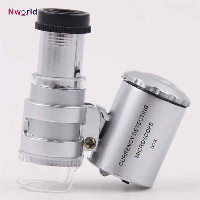 Mini 60x Handheld Microscope Loupe Currency Detecting with LED and UV