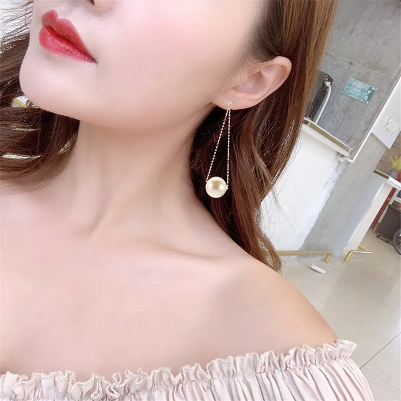 

New Fashion Imitation Pearl Drop Earrings Golden Silver Color Long Chain Dangling Earrings For Women Wholesale Jewelry