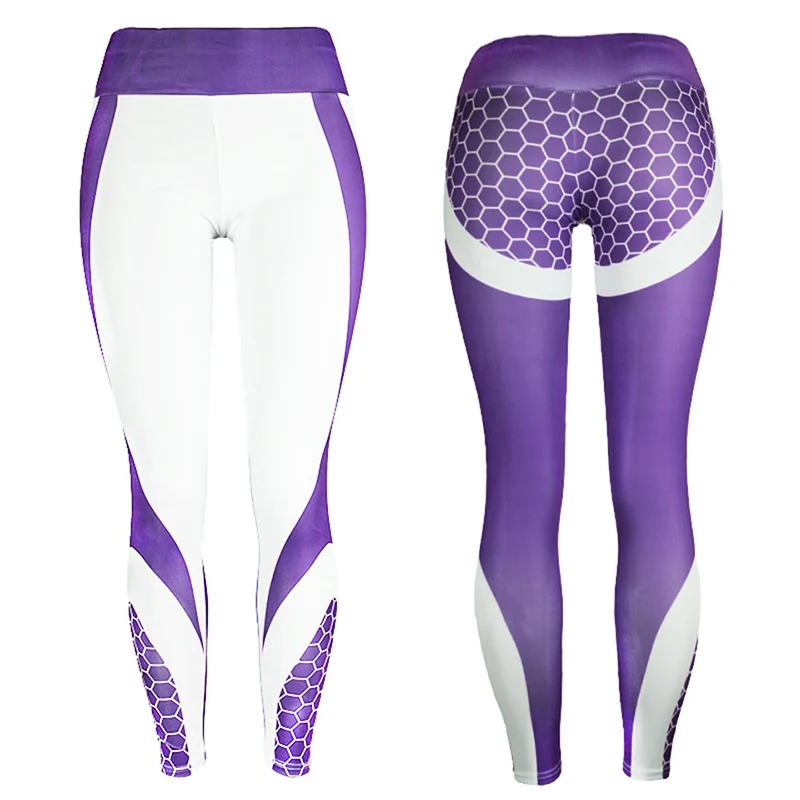 Новые сетчатые Леггинсы с принтом, женские леггинсы для фитнеса, спортивные Леггинсы для тренировок, Эластичные Обтягивающие черные фиолетовые штаны - Цвет: Purple 02