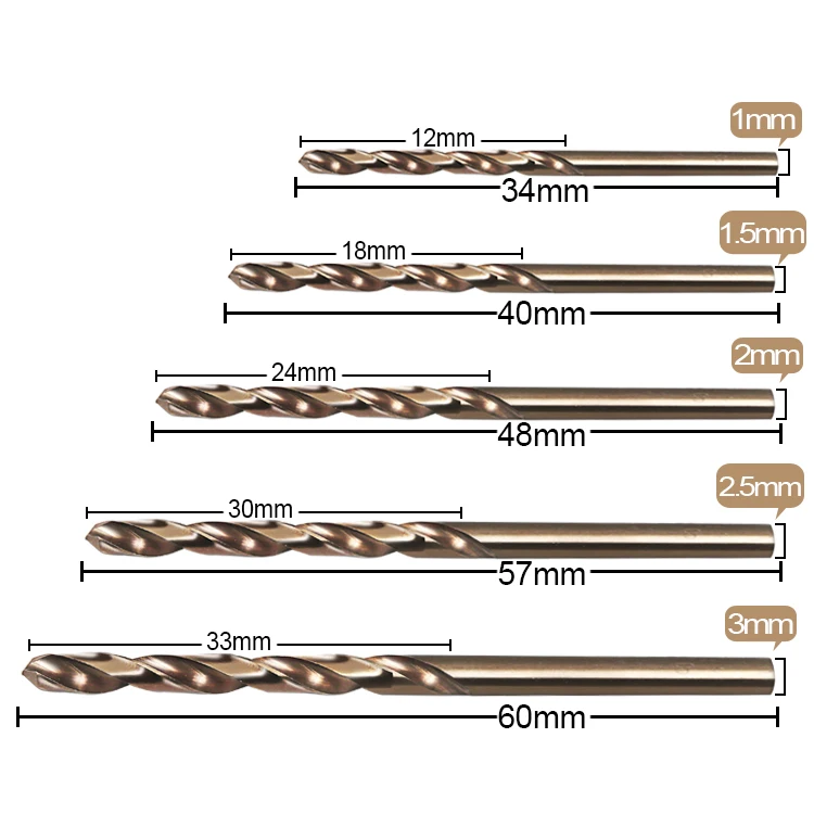 10 шт./компл. твист набор сверл из быстрорежущей стали с M35 Co Сверла по металлу 1 мм 1,5 мм 2 мм 2,5 мм 3 мм используется для Сталь Нержавеющая сталь