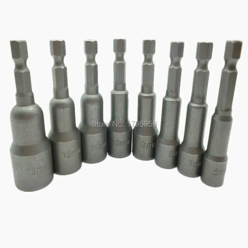 Free shipping 8pcs 6mm-14mm Hex Socket Sleeve Nozzles Magnetic Nut Driver Set Drill Bit Adapter Hex Power Tools