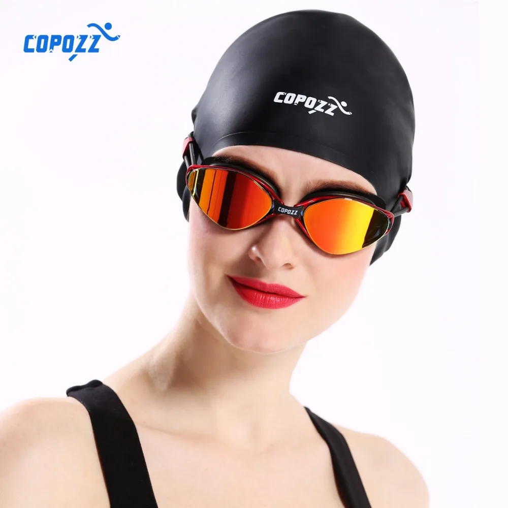 COPOZZ سيليكون للماء 3D مرونة السباحة قبعات للرجال النساء طويل الشعر السباحة قبعة غطاء الأذن العظام بركة الكبار قبعة السباحة