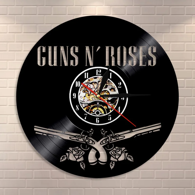 

2018 Rushed Top Fashion Resin Clock Wall Klok Free Shipping Music Wall Clock Vinyl Retro Nostalgia Gnu N Roses Guns And Band 1
