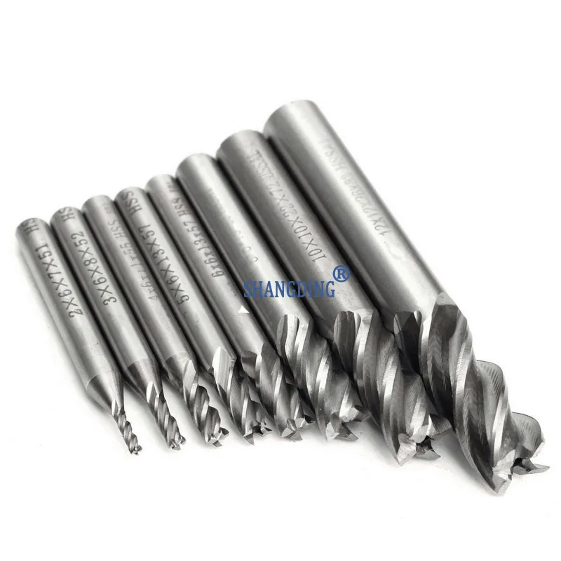 8Pcs/set 4 Flute End Mill HSS Straight Shank CNC Cutter Drill Bit Tool 2/3/4/5/6/8/10/12mm