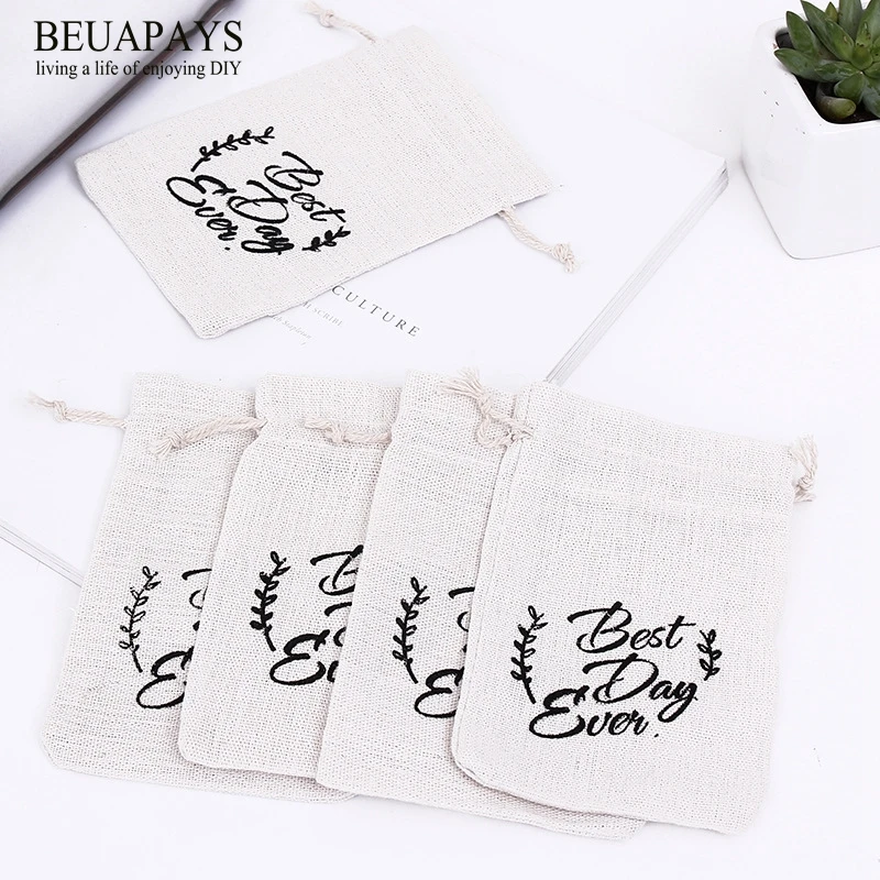 

1pcs hemp bundle bags wedding deco best day ever Cotton and hemp sucker-bags cotton canvas environmental shopping gift festival
