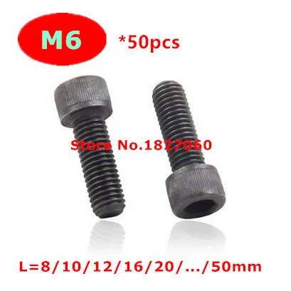 

50pcs M6 DIN912 Hexagaon Hex Socket Head Cap Screw Bolts 12.9 Grade Alloy Steel Metric Thread M6*8/10/12/16/20.../25mm