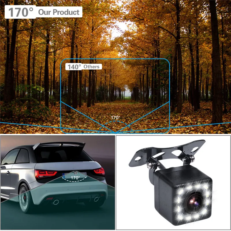 BOZXRX парковочная система lcd " HD Автомобильный монитор с двойным кронштейном+ 170 градусов водонепроницаемый светодиодный монитор ночного видения Автомобильная камера заднего вида