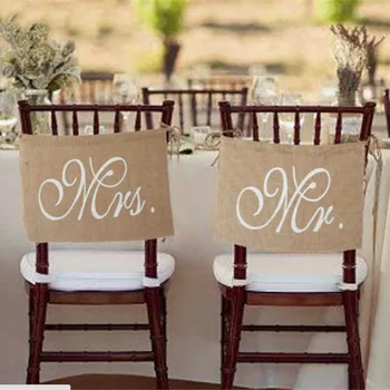 

2pcs/set Mr & Mrs Linen Flag 20*30cm Natural Jute Rolls Burlap Chair Accessory for Vintage Rustic Wedding Decoration Burlap