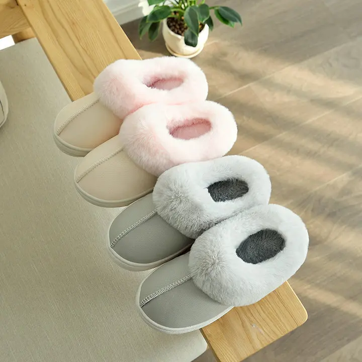 New Style Antiskid Eva Sole Ladies Winter Slippers Women Soft Winter Slides Safety Classic Fur Fluffy Leather Slippers (15)