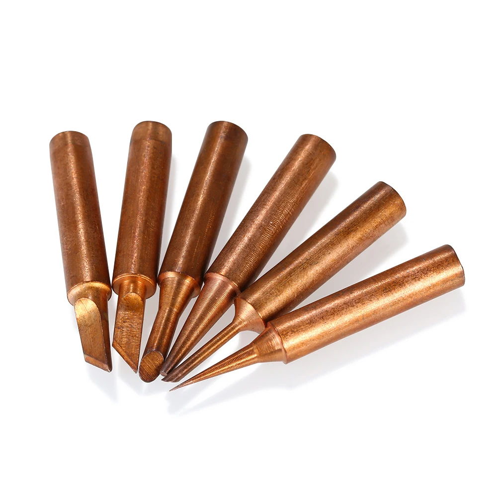 

6PCS Solder Tip Copper Lead-free Welding Head Soldering Iron Tips Replacement for 900M-T Solder Rework Station Repair Tool Kit