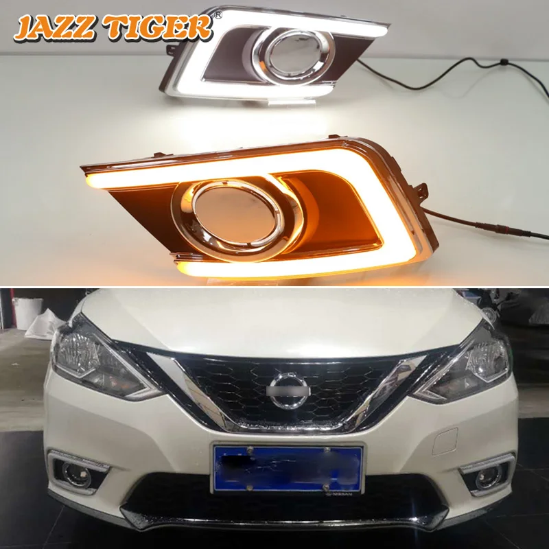 

JAZZ TIGER 2PCS Yellow Turn Signal Function Car Driving Lamp DRL LED Daytime Running Light For Nissan Sentra 2016 2017 2018