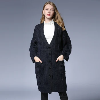 

Wool Sweater Cardigans 2018Single Breasted Plus Size Women Winter Autumn Thick Warm Black Red Casual Loose Pocket Sweater Coats