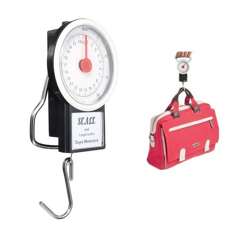 

22kg Luggage Scale Multifunction Dial Portable Hanging Scale Measure Balance Kitchen Fish Hook Weighing Scales with 1m Tape