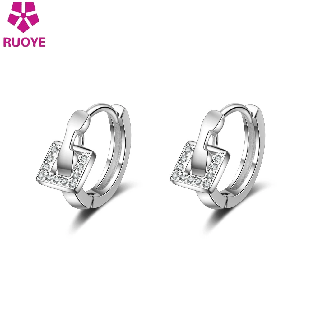 

New 925 Sterling Silver Hoop Earrings Temperament Square Earrings For Women Fashion Korea Silver Jewelry Oorbellen