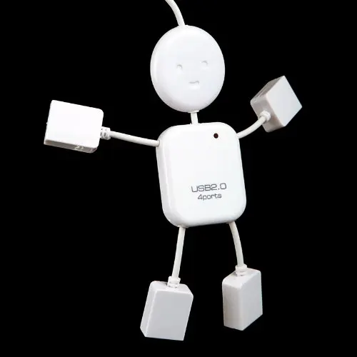 

4 Port USB 2.0 High Speed Hub Doll Man Design USB Hub for PC Laptop White for connecting USB Mice Hard Drives Plug&Play