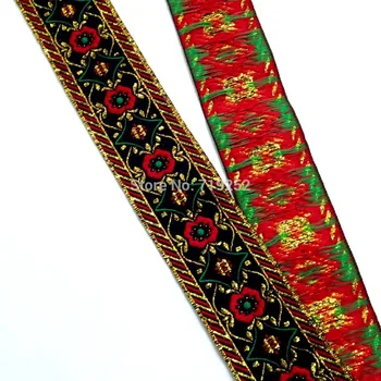 

4cm 40mm 1-5/8' Quality Flower Golden Blink Metallic Filigree Fringed Embroidery Laciness Webbing National Jacquard Woven Ribbon