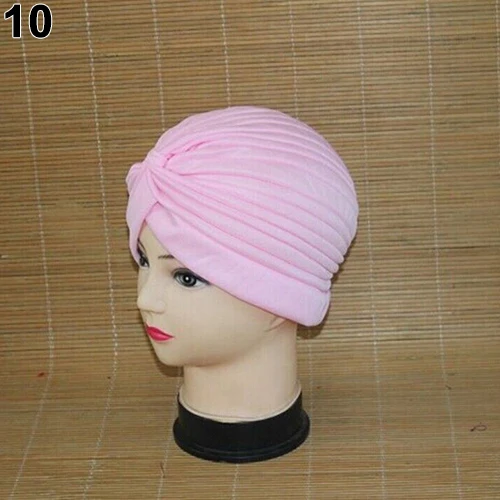 Женская эластичная шапка тюрбан повязка на голову бандана для химиотерапии хиджаб плиссированная индийская Кепка Прямая поставка - Цвет: Pink