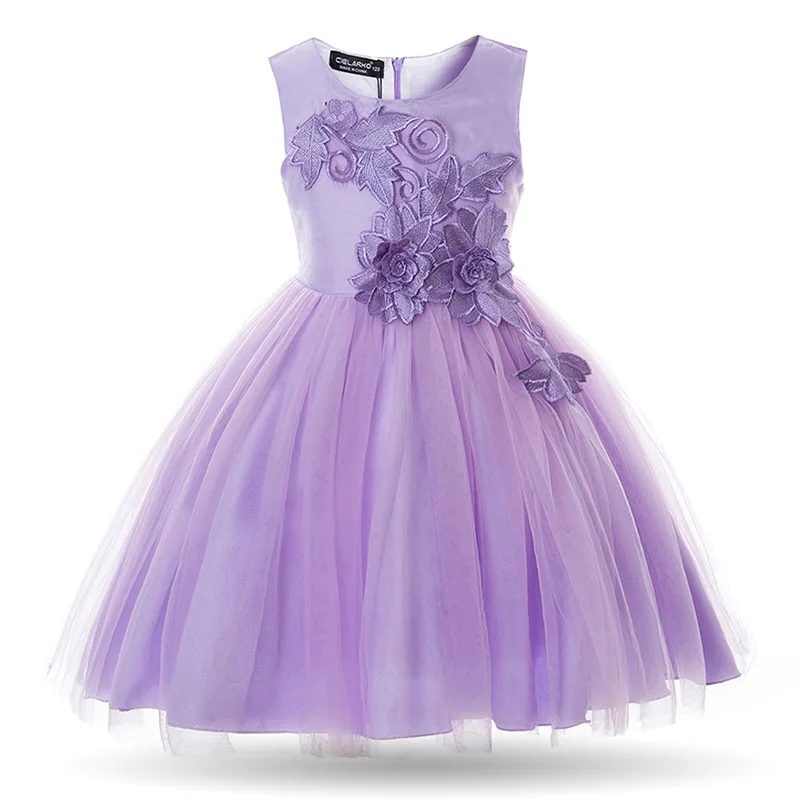 Cielarko/платье для девочек с цветочной аппликацией; свадебные платья для малышей; сетчатые вечерние бальные платья на выпускной; Детские платья; Vestidos Для Девочек