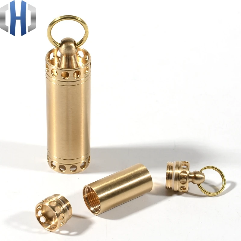 

Outdoor Brass Waterproof Warehouse Pure Copper Sealed Cabin Small Pill Box Medicine Bottle Type Fire First Aid Camping EDC Tool