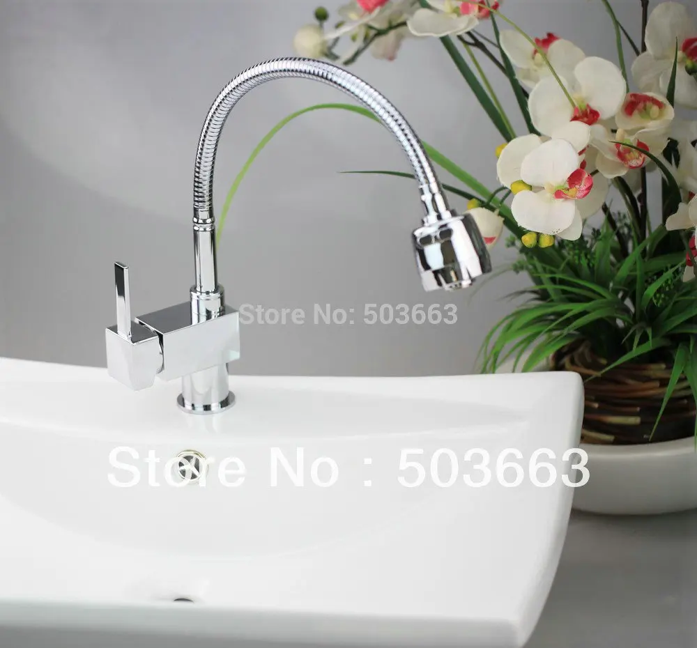 Contemporary Single Hole Deck Mount Kitchen Faucet Chrome Mixer Tap H-002 para de banheiro | Дом и сад