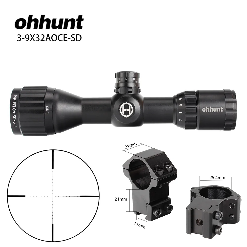 Ohhunt 3-9X32 AOCE Охотничья винтовка прицел 1/2 полумиллиметровая точечная подсветка RG Проволока Сетка Тактическая Оптика прицел с блокировкой башенок - Цвет: 25.4mm-Dovetail-SGZ