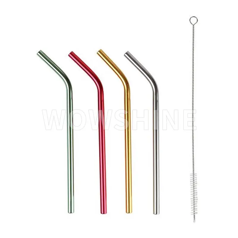 

WOWSHINE aluminum bent drinking straws 4 and 1 brush four colors length 215mm
