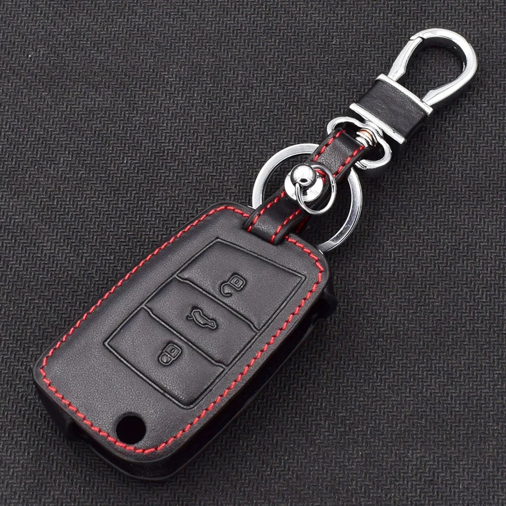Leather Car Key Case Remote Protector Cover For Volkswagen VW Golf 7 GTI R MK7 Tiguan 2017 Skoda Octavia A7 For Seat Leon Ibiza