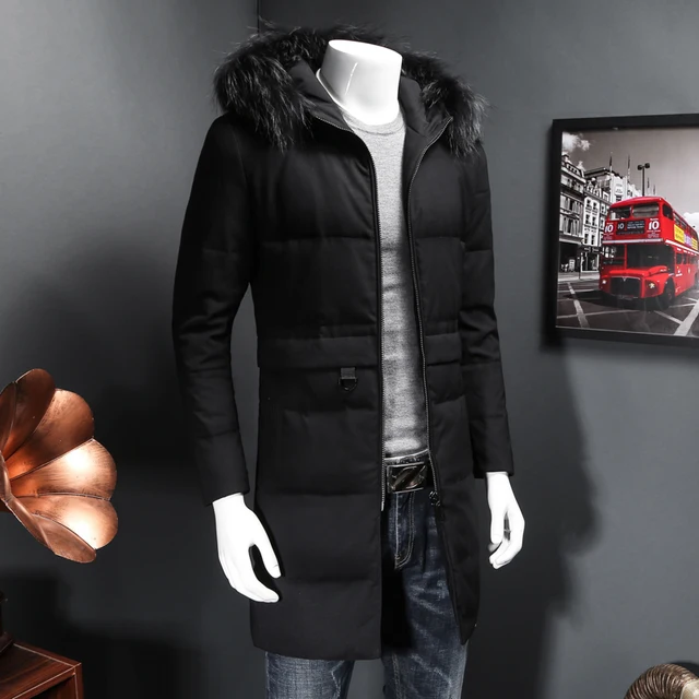 Best price at $103 Cheap Brand down jacket men winter with Raccoon fur collar Men down cotton jacket slim Fashion Men's Solid Long Parkas 2016 winter