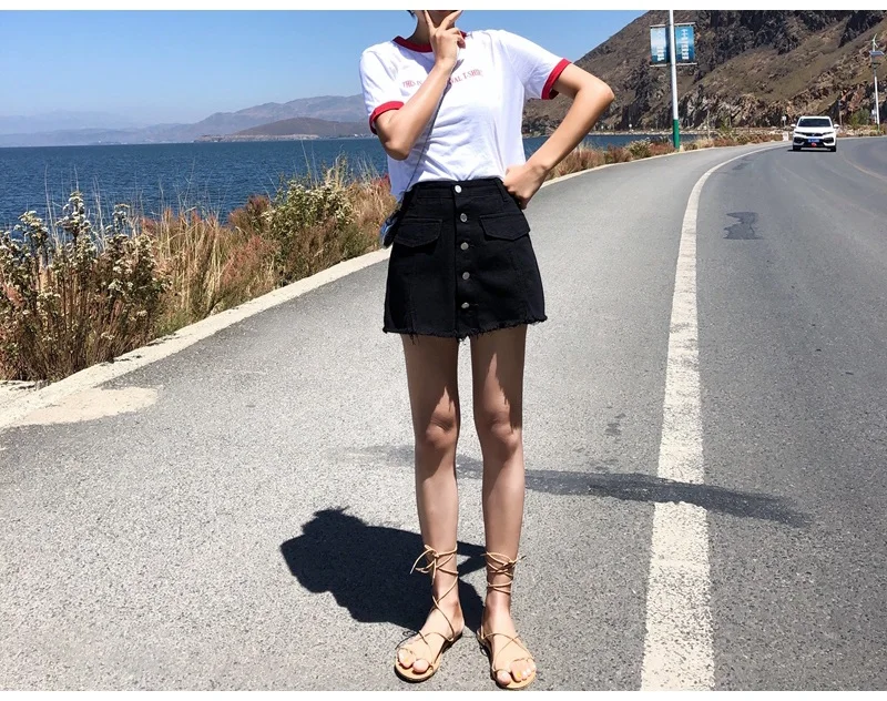 А-линия джинсовая мини-юбка женская плюс размер джинсовые юбки-шорты для женщин бежевые короткие юбки с под школьными пуговицами юбки деним