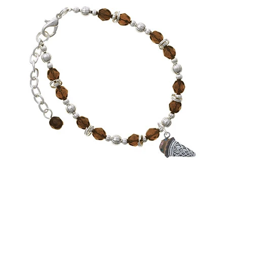 Silvertone 3-D Resin Chocolate Ice Cream Cone with Crystals Brown Beaded Bracelet
